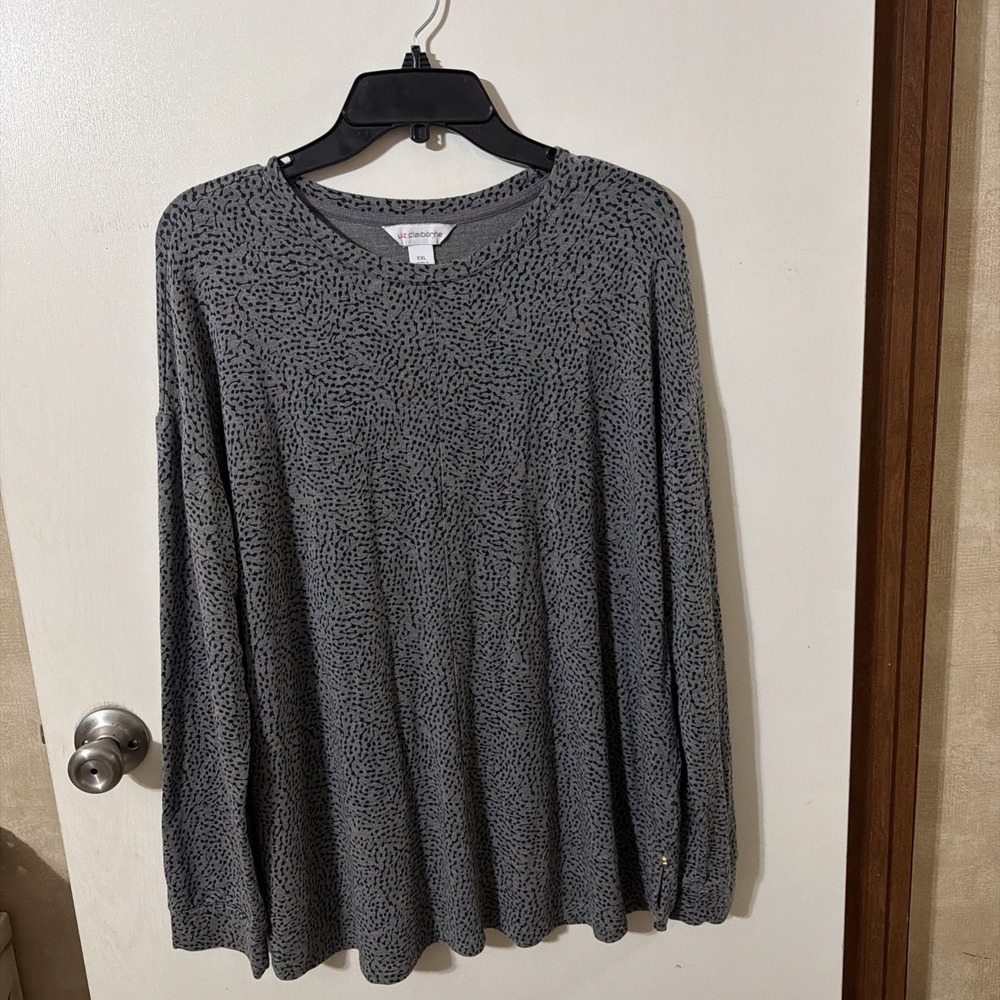 Women's LIZ CLAIBORNE Long Sleeve Gray & Black Pattern Top Size XXL Pre Owned